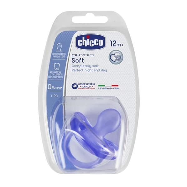 CHICCO Physio Soft "all silikon" napp - Random grön eller lila - 12m+ - Blister