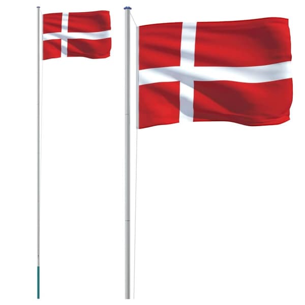 Danmarks flagga med flaggstång 6,23 m aluminium