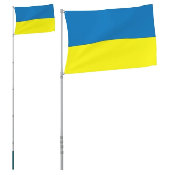 Ukrainas flagga och flaggstång 5,55 m aluminium