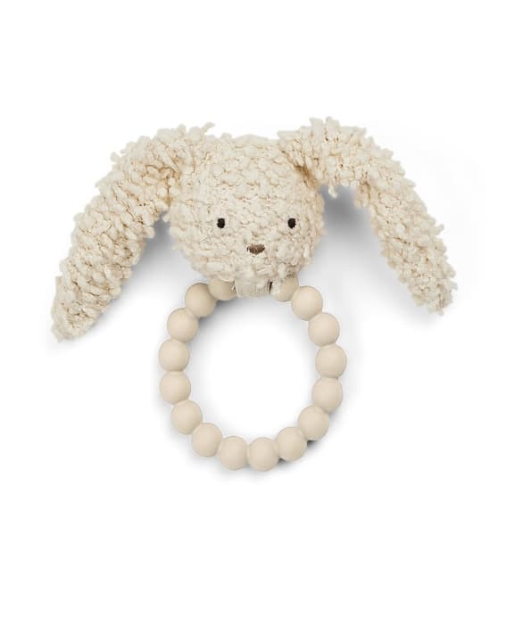 Smallstuff Silikonirengas Rattle, Rabbit, Off. Valkoinen Bouclé