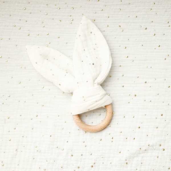 Baby Teether Cream Muslin Golden Dots