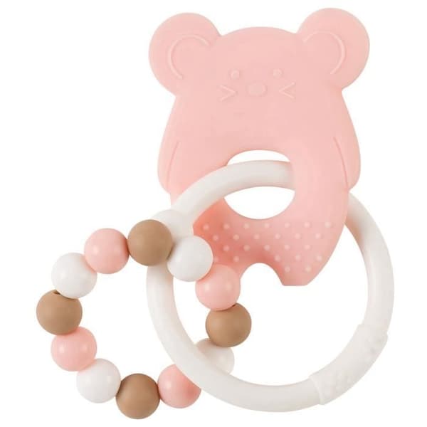 NATTOU Tandring Mus - 100% silikon - Rosa, vit och beige