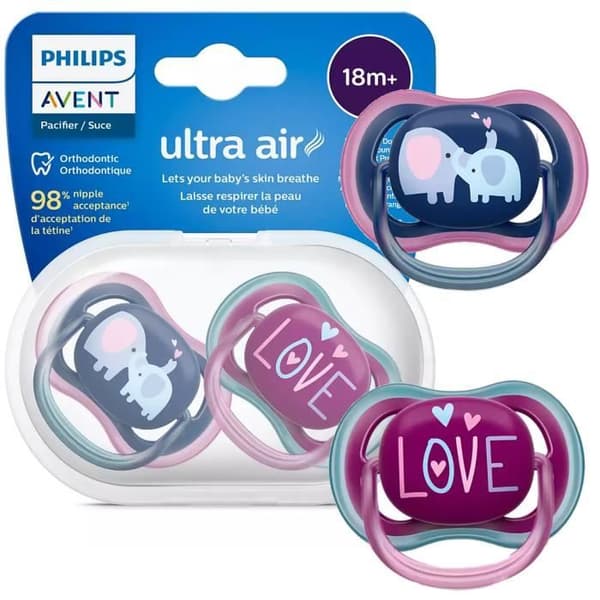 Avent 18m+ Ultra Air Love Elephant Napp - Vit - Ortodontisk - Utan Bisfenol A
