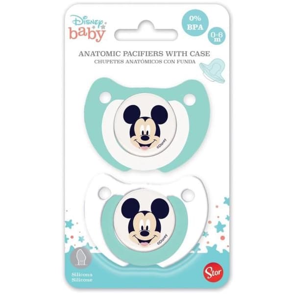 Set med 2 nappflaskor - THERMOBABY - Ortopedisk silikon - Med skyddsklipp - 0-6 månader - Mickey Cool