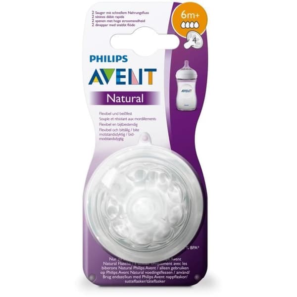 PHILIPS AVENT SCF044/27 Paket med 2 naturliga spenar - 6 månader och uppåt - Snabbt flyt