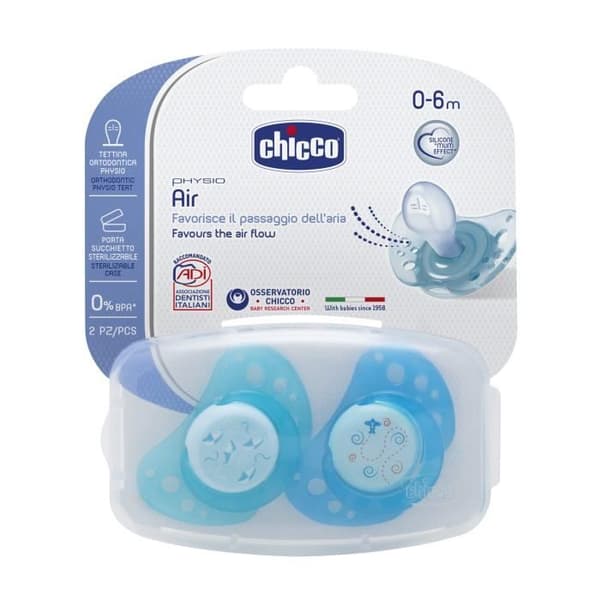 Chicco Physio Forma Air 0-6m silikonset med 2 + steriliseringslåda Båtflygplan