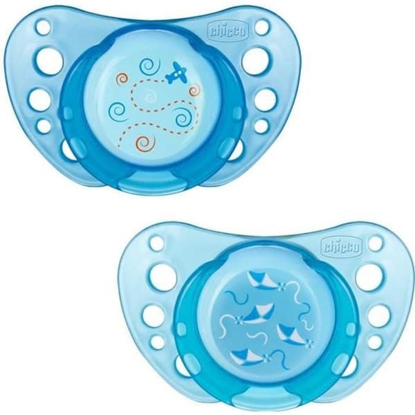Chicco Physio Forma Air 0-6m silikonset med 2 + steriliseringslåda Båtflygplan