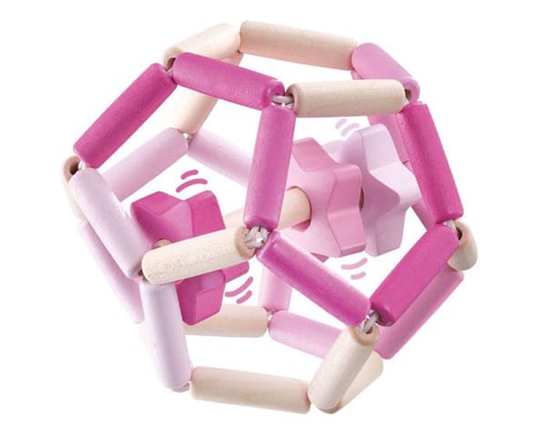 Selecta Spielzeug knytnäve och bitring boll tjejer 11,5 cm naturligt/rosa trä