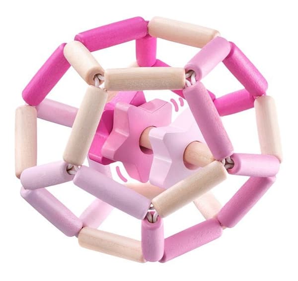 Selecta Spielzeug knytnäve och bitring boll tjejer 11,5 cm naturligt/rosa trä