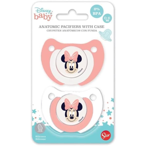 Förpackning med 2 nappar - THERMOBABY - Ortodontisk silikon - Med skyddsklipp - 0-6 månader - Minnie