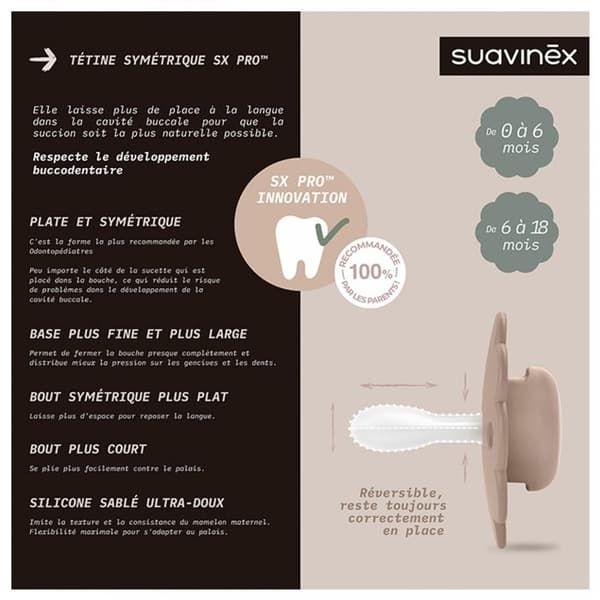 Suavinex, Wonder, Vändbar napp SXPRO 6/18 månader Wonder - Raw umber