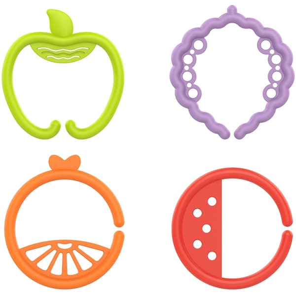 WOOPIE BABY Sensoriska Bitringar för Bebisar – Hängsmycken med Frukter, 4-pack