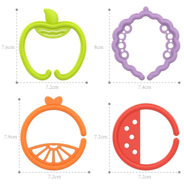 WOOPIE BABY Sensoriska Bitringar för Bebisar – Hängsmycken med Frukter, 4-pack