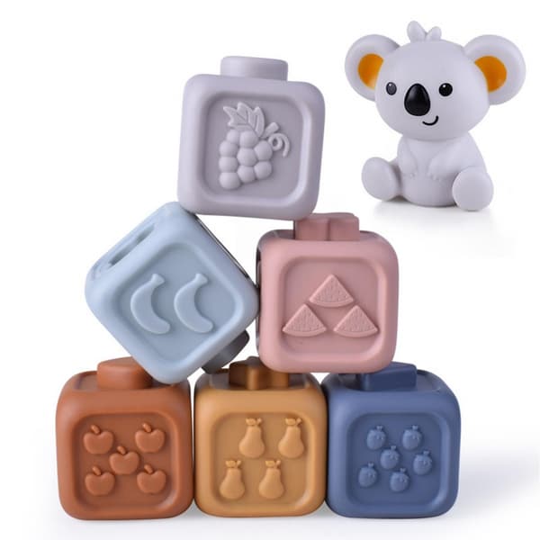 WOOPIE BABY Pedagogiskt Set – Pyramid & Sensoriska Byggklossar 2-i-1 Bitring med Siffror