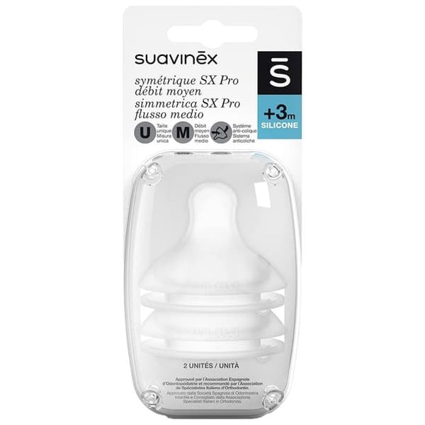 Suavinex SX Pro medelflöde anatomisk silikonnapp för bebisar från 6 månader och uppåt - 2-pack