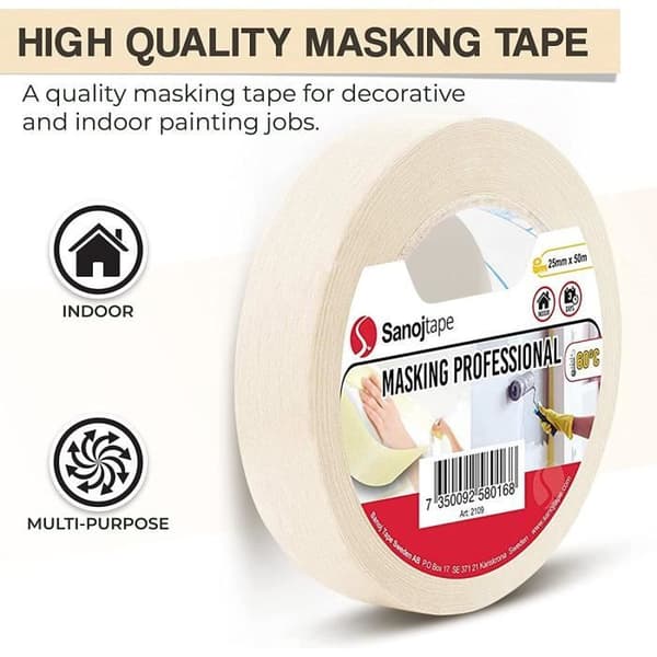 Allmänt maskeringstejp 50mm x 50m | 2 rullar för invändig målningsmaskering och dekorationsarbete[719]