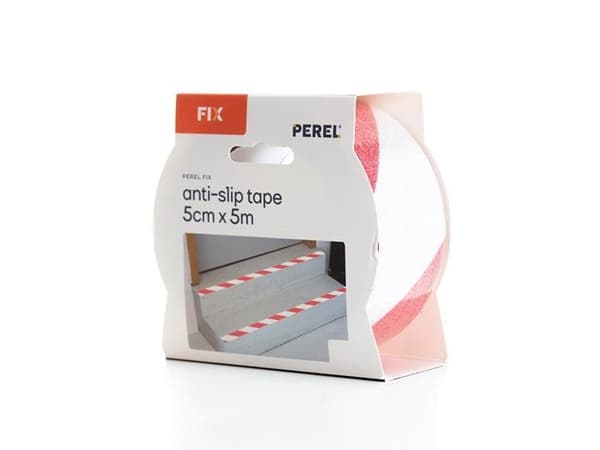 Perel Anti-Slip Tejp 5m x 5cm, för inomhus- och utomhusbruk, Röd/Vit