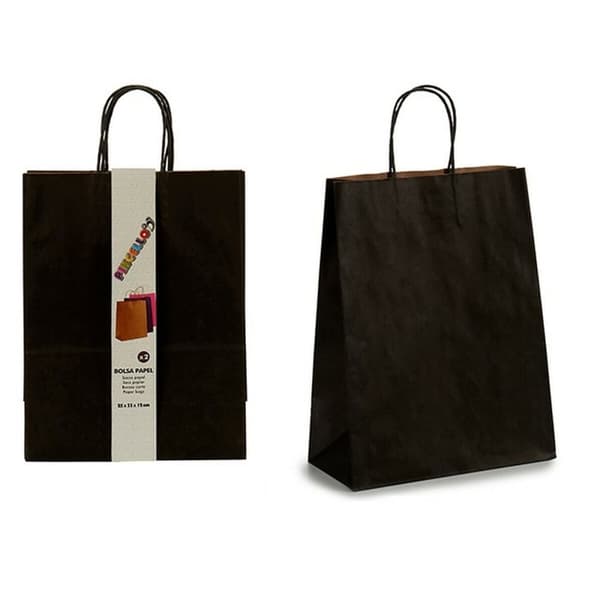 Sæt med Tasker Papir 25,5 x 11,5 x 43 cm Sort (12 enheder)