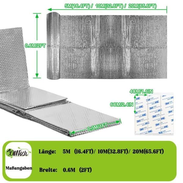 XMTECH Aluminiserad isoleringsfilm 0,6x5m med bubblor för tak och vägg