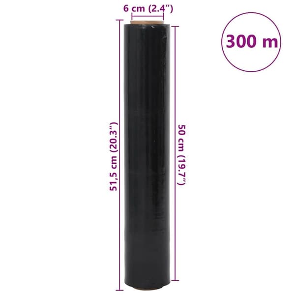 vidaXL Stretch Film 6 kpl Musta 30 μm 50 cm x 300 m