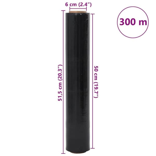 vidaXL Strækfilm 6 pcs sort 20 μm 50 cm x 300 m