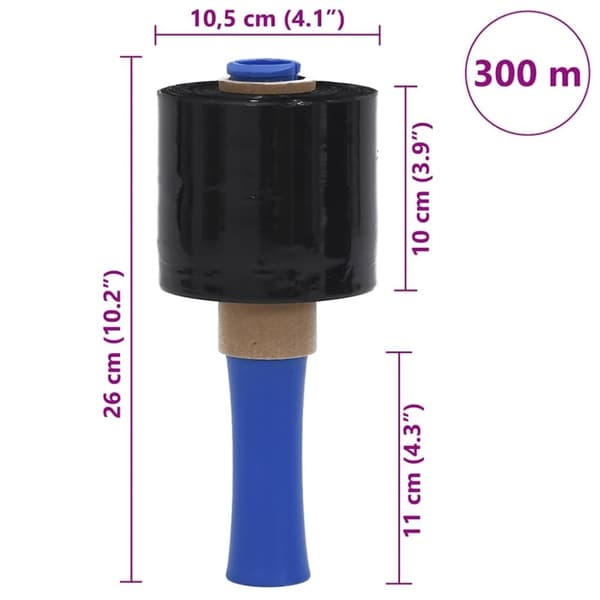 vidaXL Sträckfilmer 10 st svart 23 μm 10 cm x 300 m