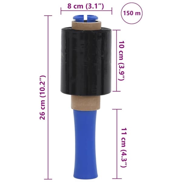 vidaXL Strekkfilm 10 stk svart 23 µm 10 cm x 150 m