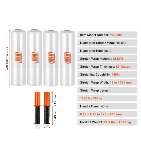 Stretchfilm, 15 tum bred, 4 rullar, 1200 fot lång,15tum 1200fot 4pack
