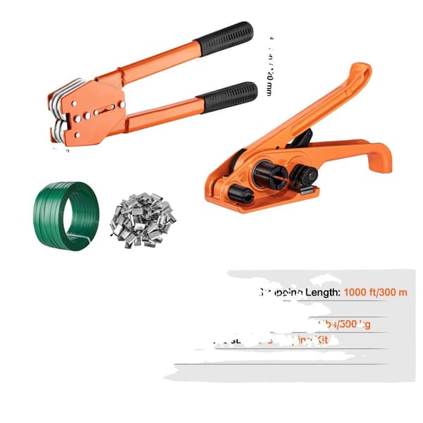 Manuel Strapping Kit, 1000 ft PET Strapping, 300 Spænder, 1100 lbs Brudspænding,1000ft Bånd