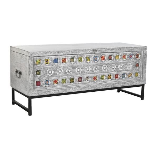 Kiste DKD Home Decor Keramik Grå Hvid Mangotræ (116 x 40 x 50 cm)