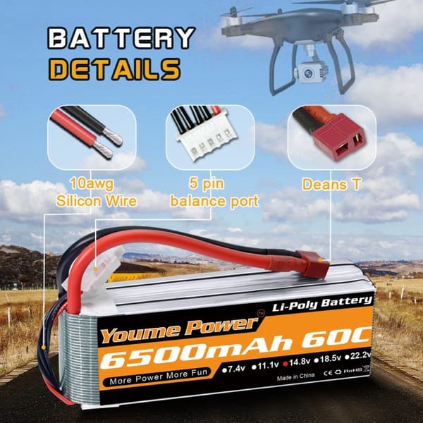 Lipo Batteri, Høj Kapacitet, XT60 Stik, 2s 5200mAh 50c th