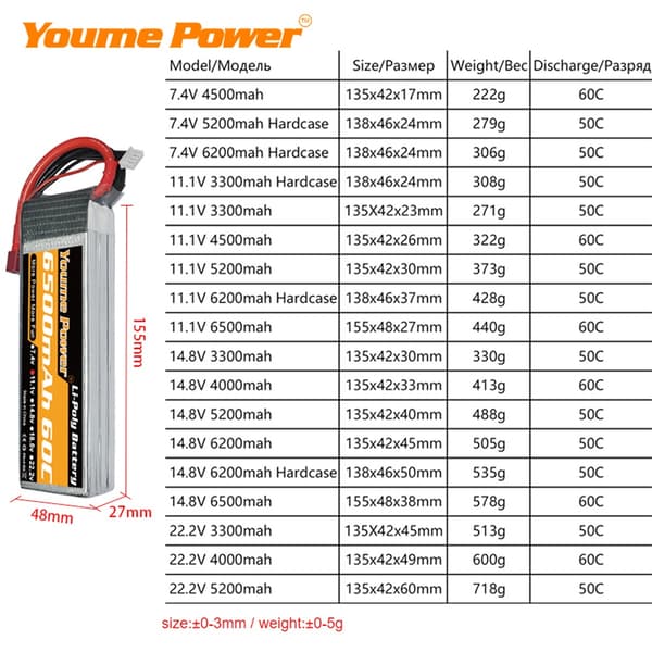 Lipo Batteri, Høj Kapacitet, XT60 Stik, 2s 5200mAh 50c th