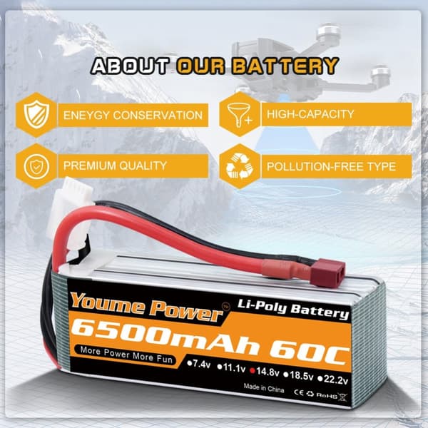 Lipo Batteri, Høj Kapacitet, XT60 Stik, 2s 5200mAh 50c th