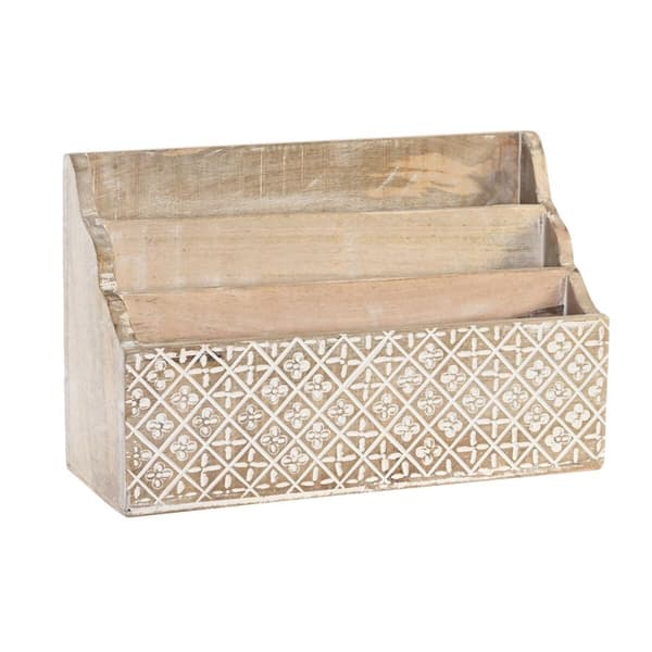 Multifunktionel organizer DKD Home Decor Hvid Natur Mangotræ 32 x 13 x 21 cm 33 x 12 x 21 cm Ark (12 enheder)