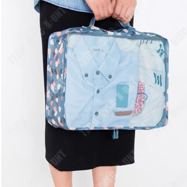Förvaringsväska TD® 1 set med 6 stycken tvättbar reseförvaringsväska med blått mönster, resväska organiserare för packning av resbagage.