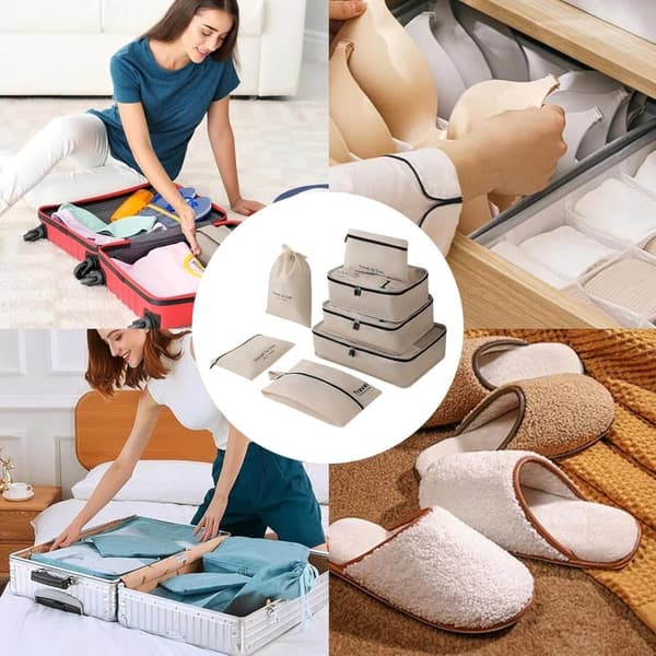 Organizer Resväska 7 delar Svart/Beige-Reseförvaringsväskor