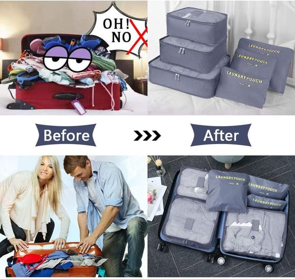 Organizer 6 Stykke Rejsetaske Sort/Beige Opbevaringsposer til rejser