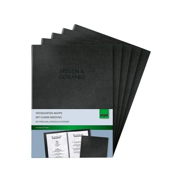 Sigel Menu med elastiskt omslag Svart Med tryck, 5 st A5 Svart - SM116-5