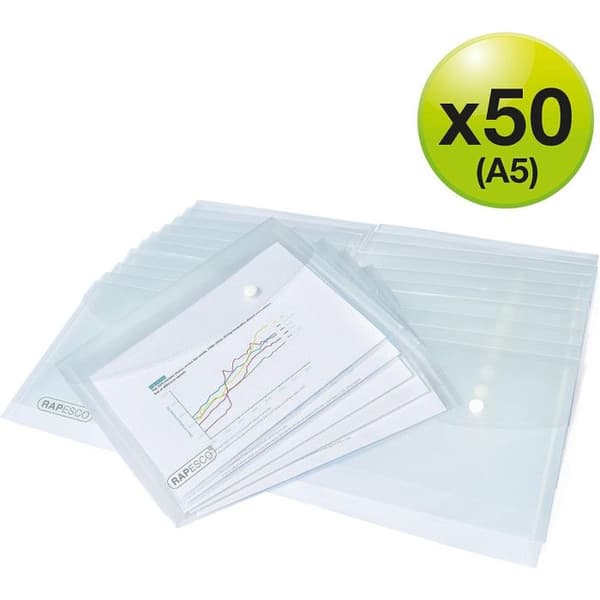 Rapesco 1501 Paket med 50 A5 dokumenthållarfickor - Transparent