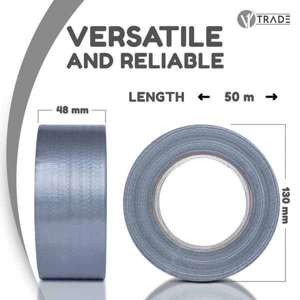 V1 Trade vandtæt selvklæbende tape 48 mm x 50 m - 2 x sølvklæbende tape - stoftape - meget kraftig klæbende tape