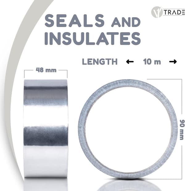 V1 Trade lämmönkestävä alumiiniteippi 48 mm x 10 m - 1 rulla vedenpitävä alumiiniteippi metallipintojen korjaamiseen