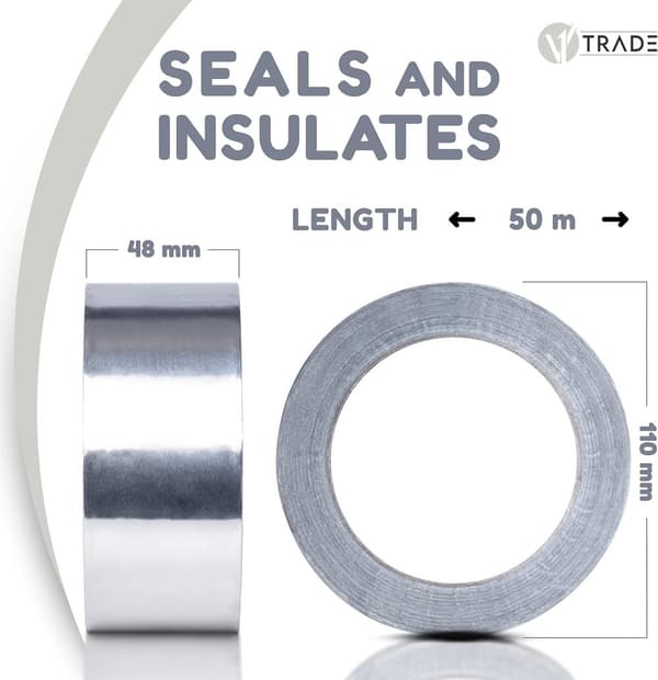 V1 Trade lämmönkestävä alumiiniteippi 48 mm x 10 m - 1 rulla vedenpitävä alumiiniteippi metallipintojen korjaamiseen