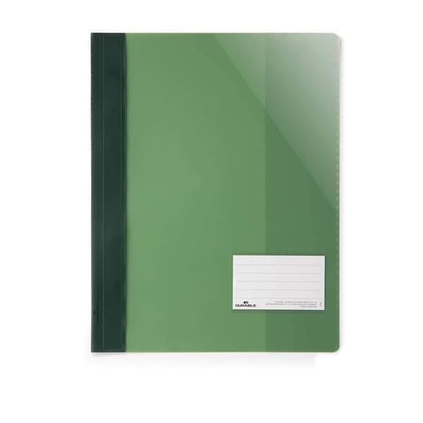Slitstarkt paket med 25 A4+ lamellmappar med etiketthållare Transparent lock Opak Back Green - 269005