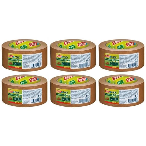 Förpackning med 6 stycken FSC-märkt papperstejp ecoLogo 50mm x 50m