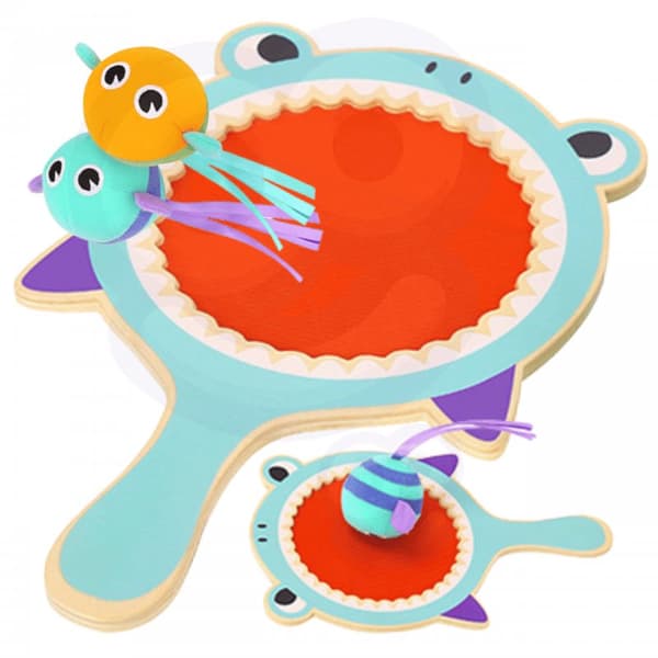 WOOPIE GREEN WOOPIE GREEN Kardborrespel CATCH BALL Skicklighet Paddelhaj + 2 Fiskbollar