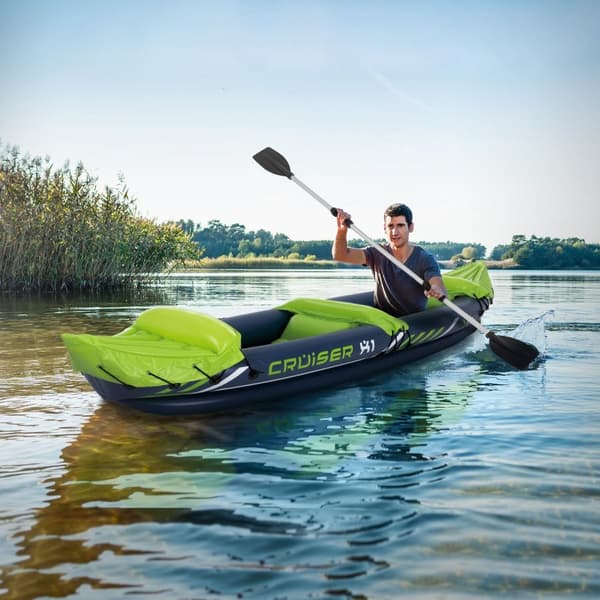 Kajak Cruiser X1 med dubbel paddel i aluminium 325x81x53 cm Grön/vit/blå av plast