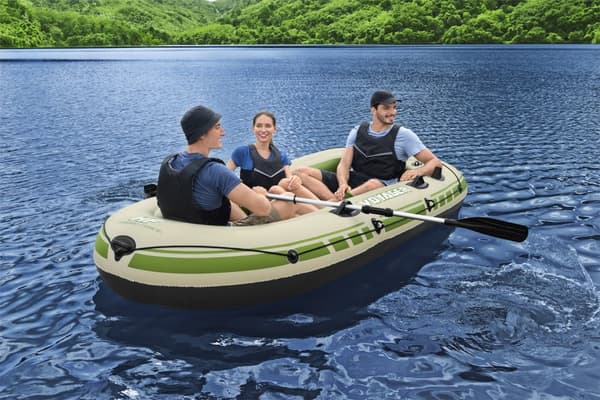 Gummibåt Bestway Hydro Force Voyager X3, 2.94 x 1.37 meter, beige/grön + åror + handpump + transportväska + förvaringsväska + lagningslapp