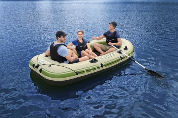 Gummibåt Bestway Hydro Force Voyager X3, 2.94 x 1.37 meter, beige/grön + åror + handpump + transportväska + förvaringsväska + lagningslapp