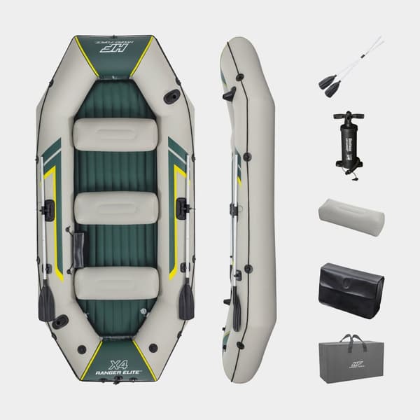 Gummibåt Bestway Hydro Force Ranger Elite X4, 3.20 x 1.48 meter, grå/grön + åror + handpump + transportväska + förvaringsväska + lagningslapp