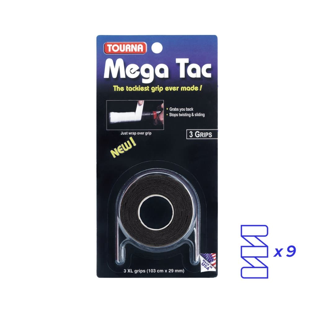 Tourna Mega Tac Svart Padel Grepplinda/Overgrip - 3st 3-pack